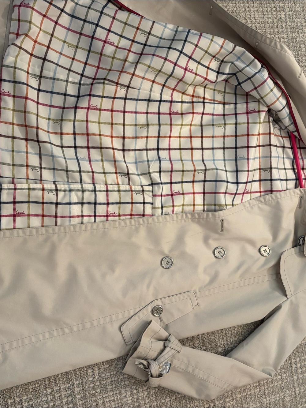 Coach Beige Double-Breasted Trench Coat - Picture 2 of 3